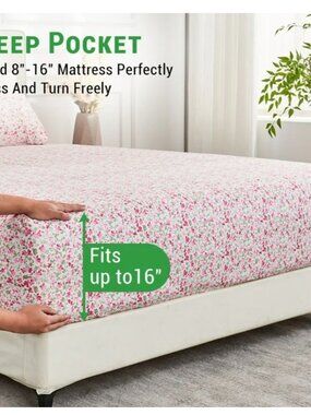 Floral Twin Sheet Set With Deep Pockets Fits 8"-16" Mattress Soft Microfiber Bed